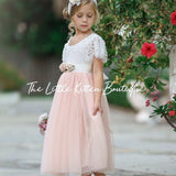 Butterfly Cap Sleeve Special Occasion Lace and tulle flower girl dress - The Little Kitten Boutique