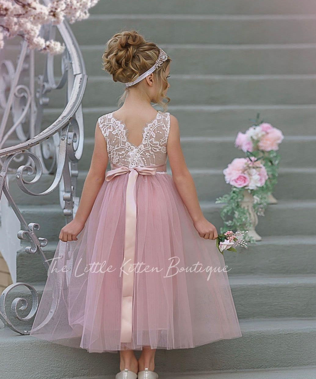 Sleeveless Tulle and Lace Flower Girl Dress - The Little Kitten Boutique