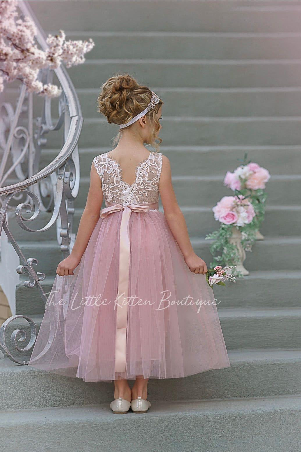 Sleeveless Tulle and Lace Flower Girl Dress - The Little Kitten Boutique
