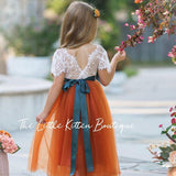 Fall Inspired Burnt Orange short sleeve flower girl dress - The Little Kitten Boutique