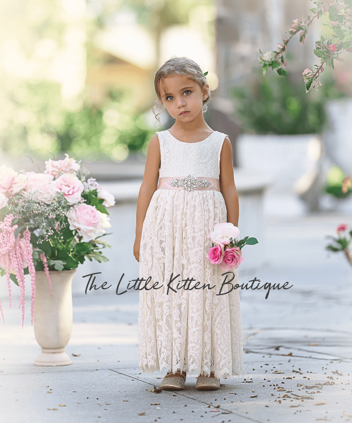 Lace Flower Girl Dress - The Little Kitten Boutique