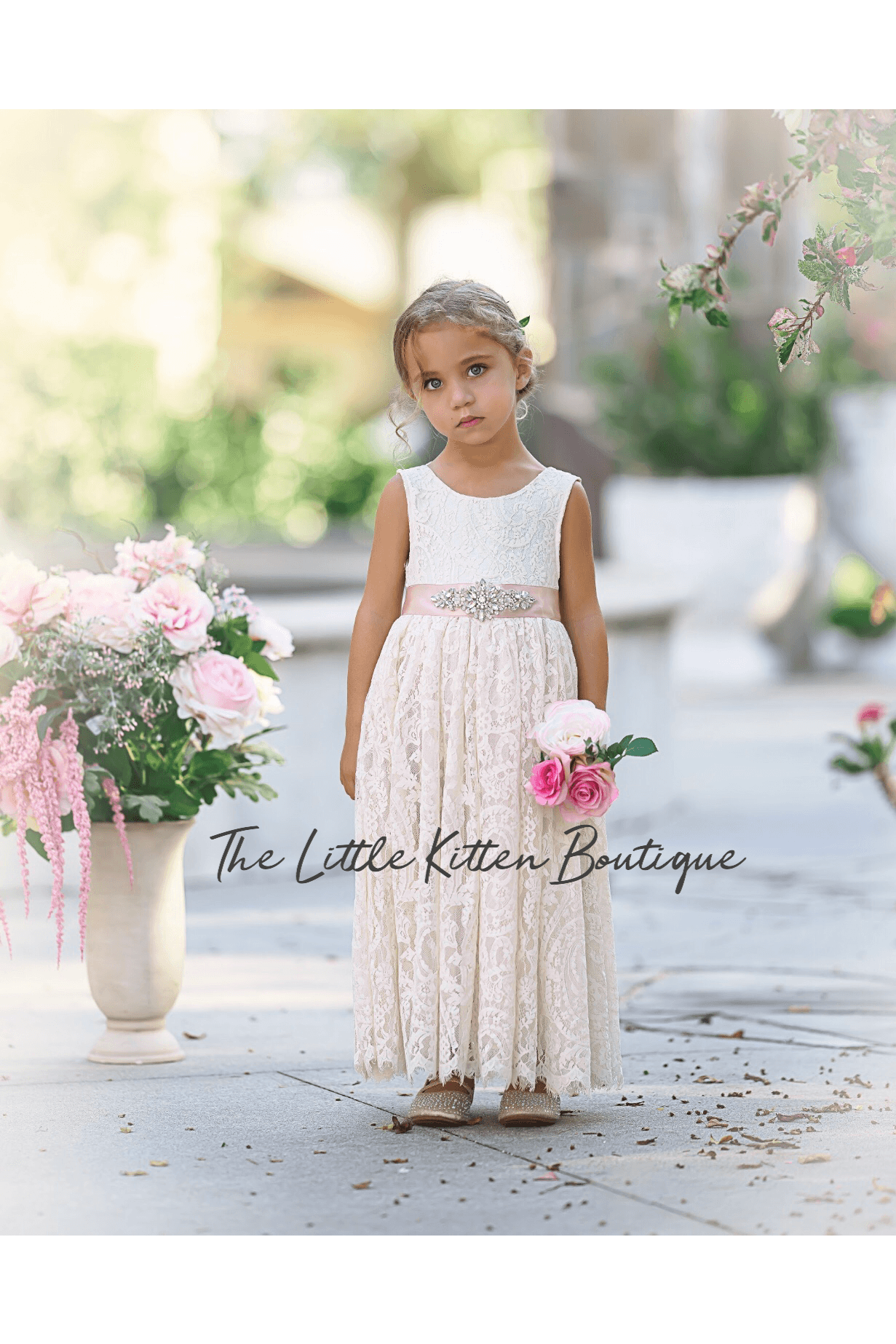 Lace Flower Girl Dress - The Little Kitten Boutique