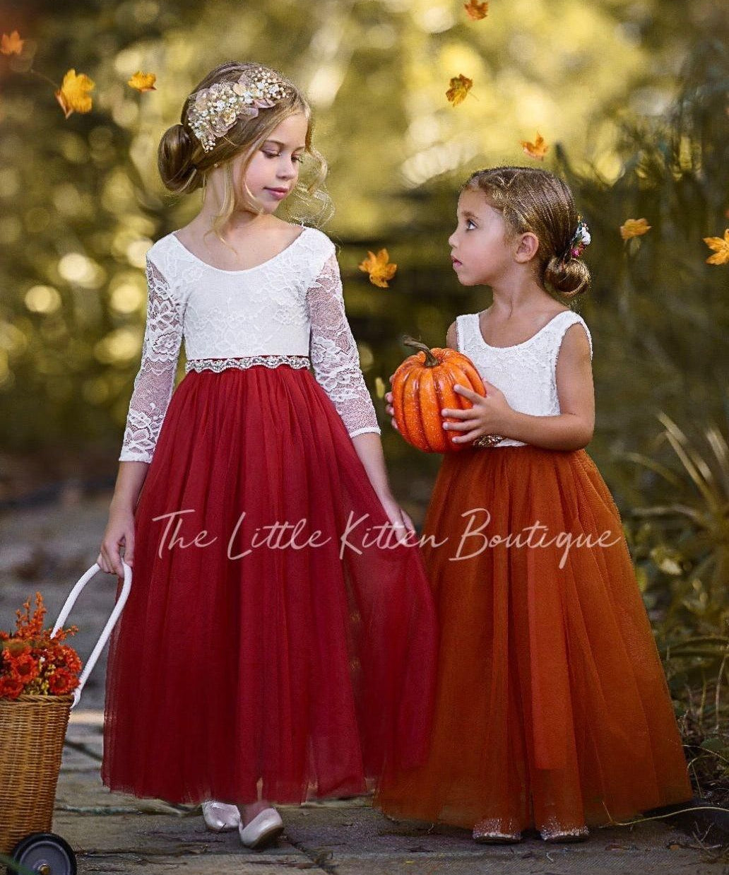 Long Sleeve and Sleeveless, Fall Inspired, Burnt Orange and Rust Flower Girl Dresses - The Little Kitten Boutique