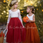 Long Sleeve and Sleeveless, Fall Inspired, Burnt Orange and Rust Flower Girl Dresses - The Little Kitten Boutique