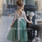 Dusty Blue and Sage Green tulle and lace Flower Girl dress - The Little Kitten Boutique