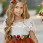 Fall Inspired Burnt Orange short sleeve flower girl dress - The Little Kitten Boutique