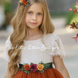 Fall Inspired Burnt Orange short sleeve flower girl dress - The Little Kitten Boutique