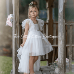 Blush Tulle High Low Flower Girl Dress / Girls Special Occasion Dress - The Little Kitten Boutique