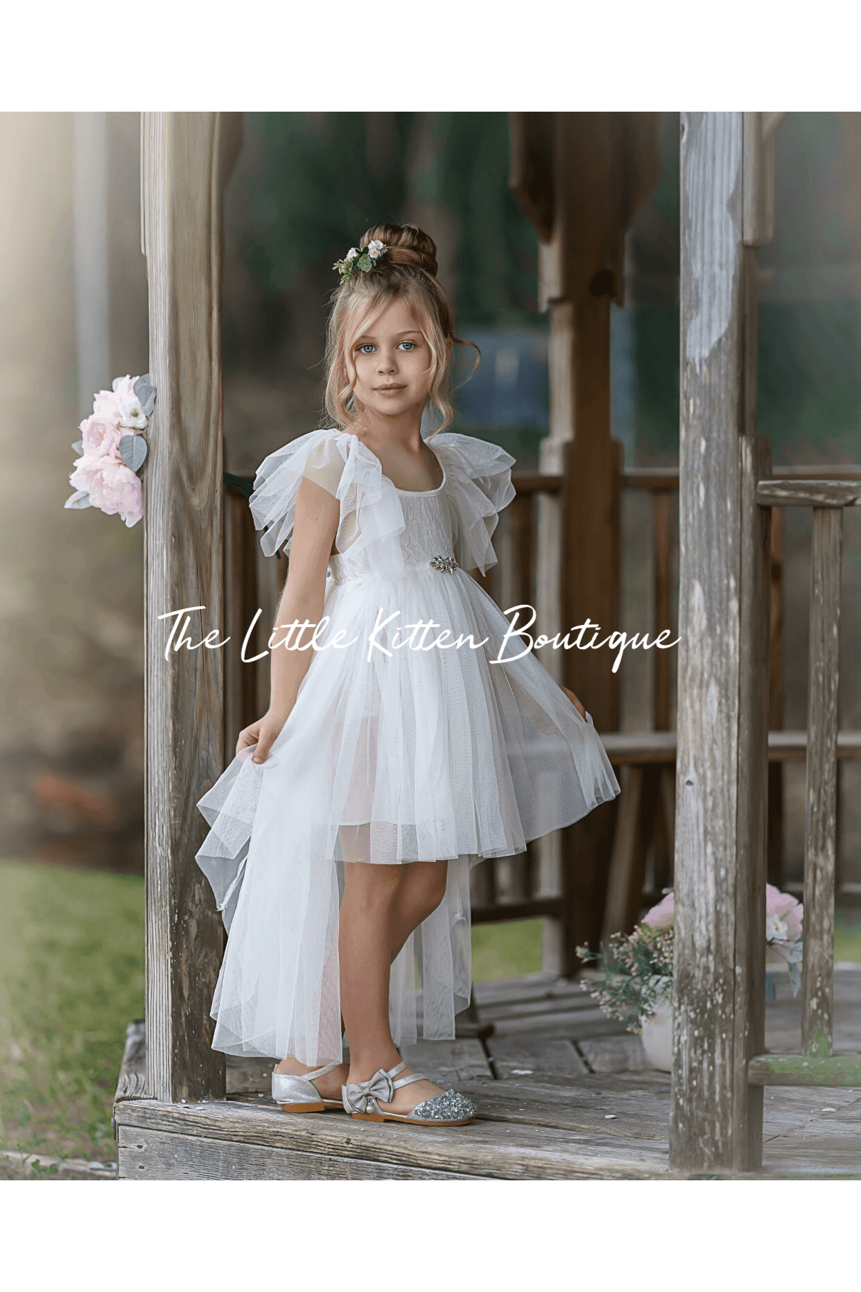 Blush Tulle High Low Flower Girl Dress / Girls Special Occasion Dress - The Little Kitten Boutique