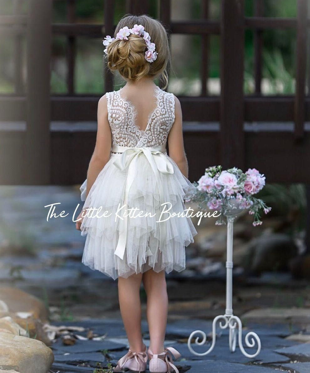 Tulle and lace flower girl dress / special occasion dress - The Little Kitten Boutique