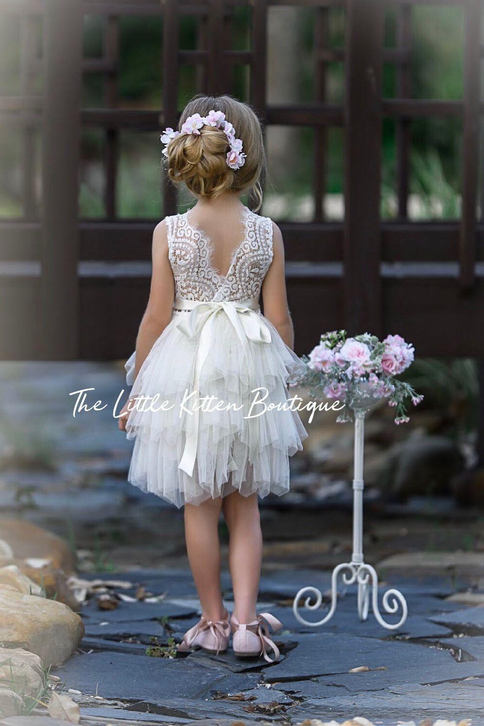 Tulle and lace flower girl dress / special occasion dress - The Little Kitten Boutique