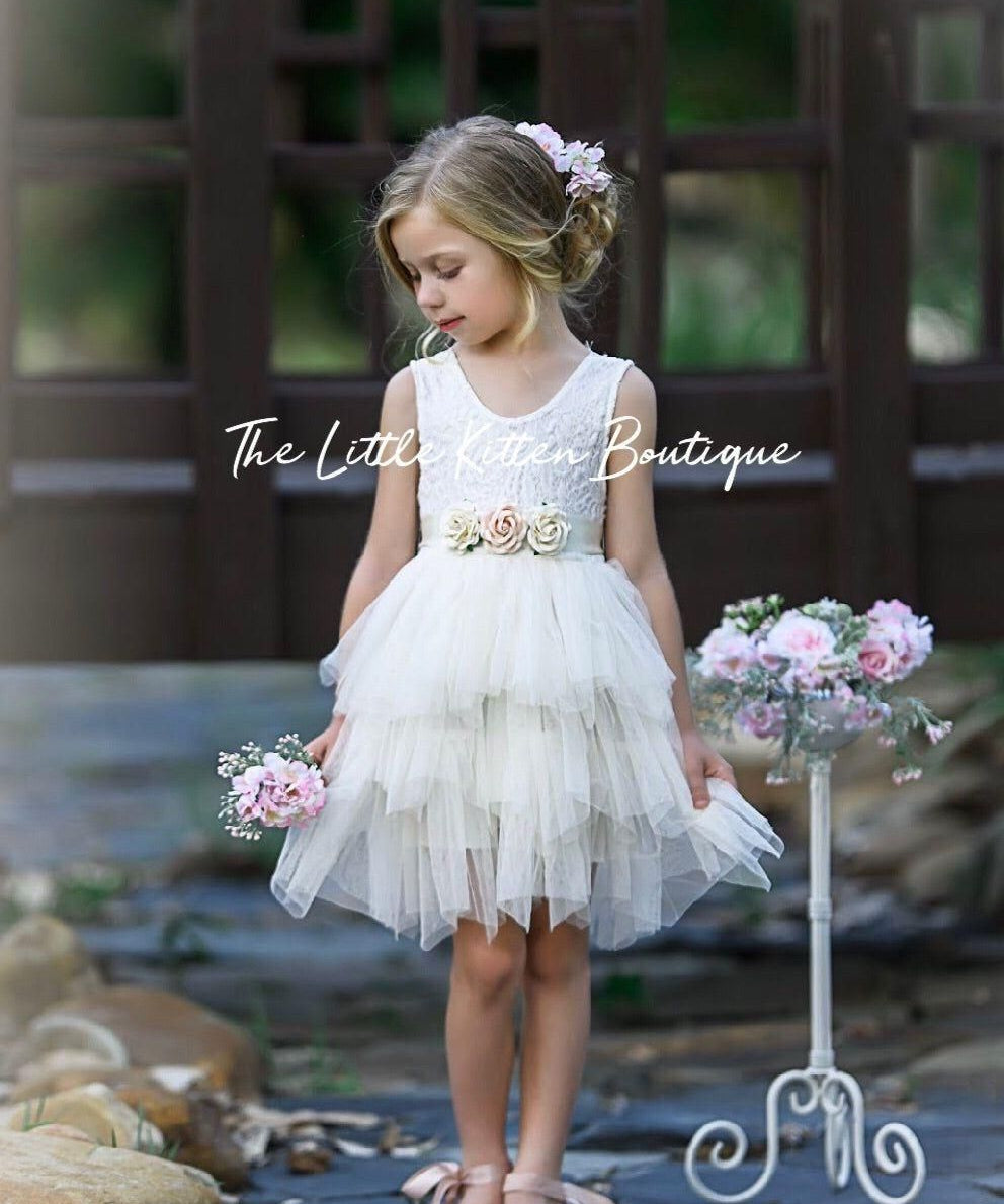 Tulle and lace flower girl dress / special occasion dress - The Little Kitten Boutique