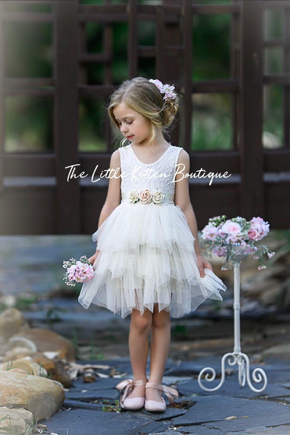 Tulle and lace flower girl dress / special occasion dress - The Little Kitten Boutique